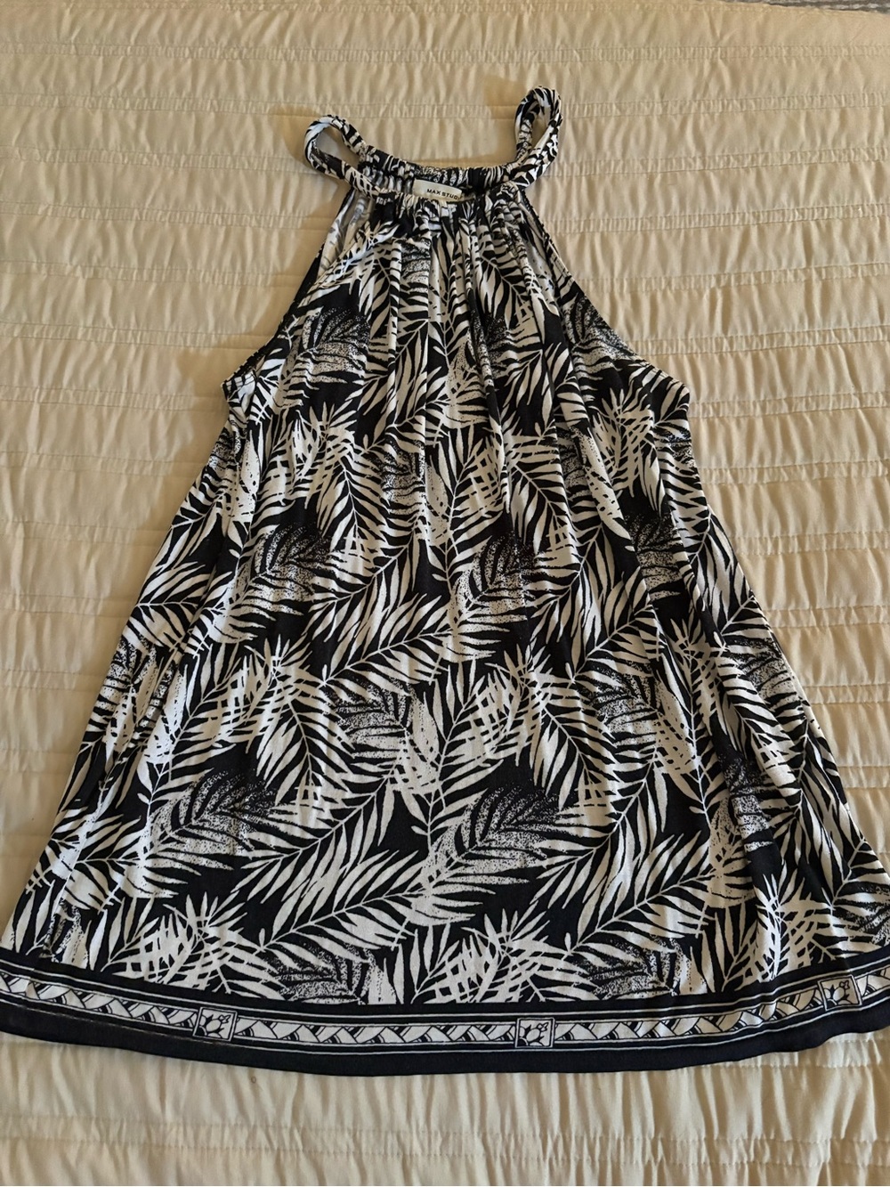 Max Studio Black & White Palm-Print Halter Tank